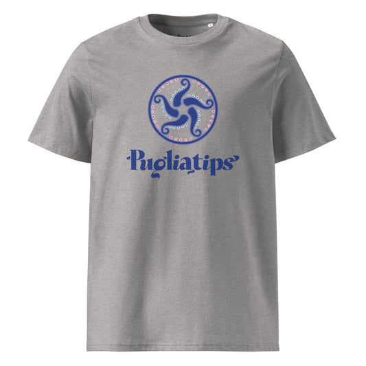 Unisex Organic Cotton T-Shirt Puglia Tips Blue Logo by PugliaTips